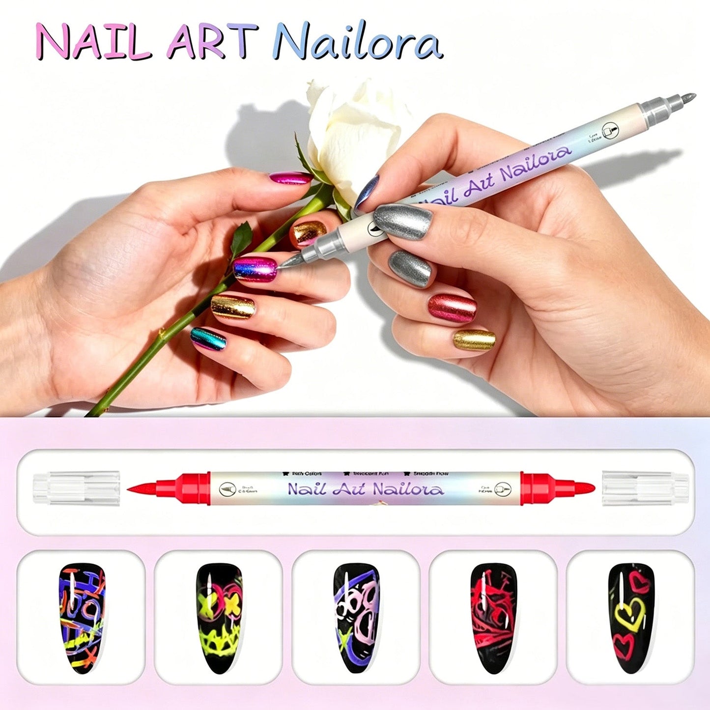 12/24 Colors Nail Art Pens – DIY 3D Nailora for Drawing, Dotting & Manicure