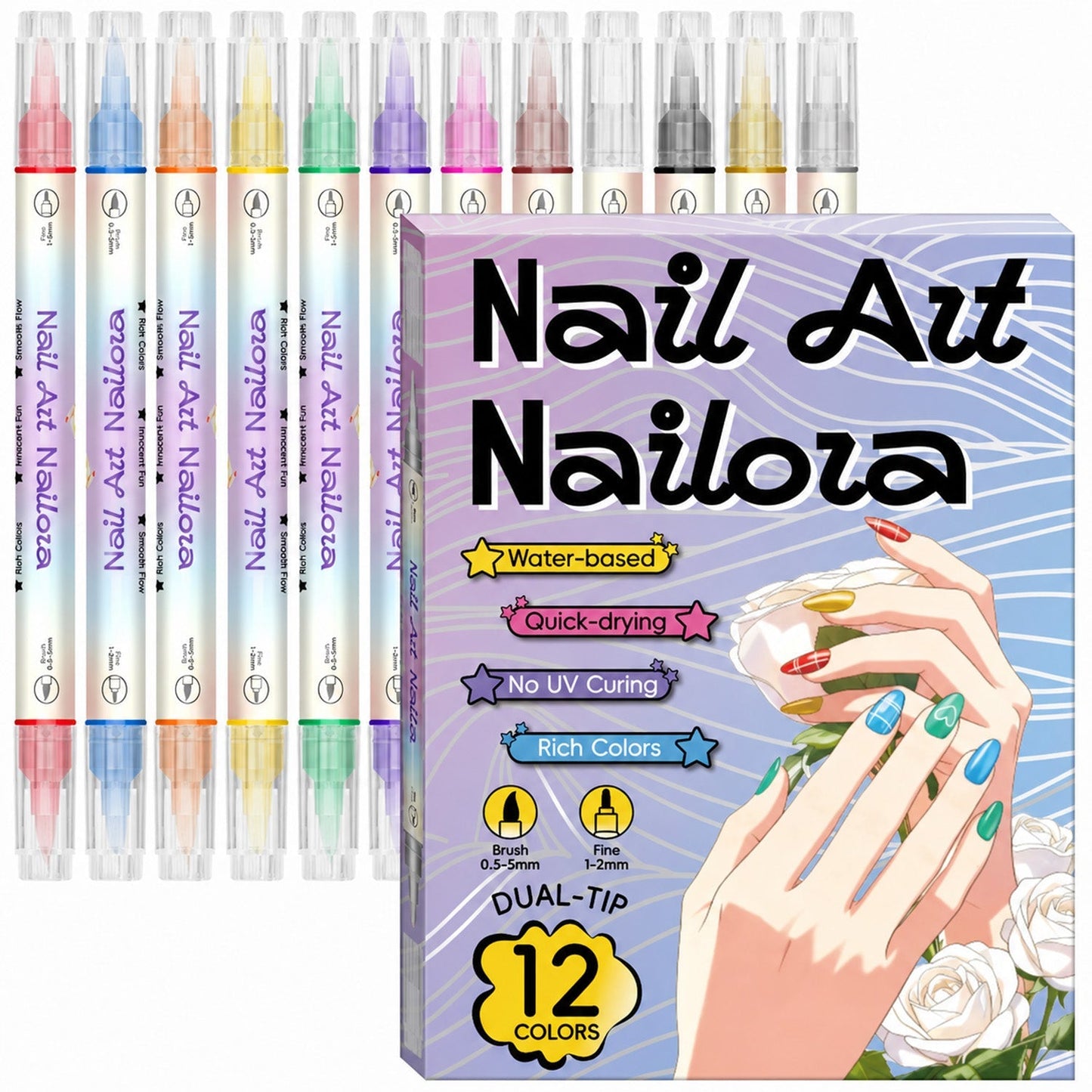 12/24 Colors Nail Art Pens – DIY 3D Nailora for Drawing, Dotting & Manicure