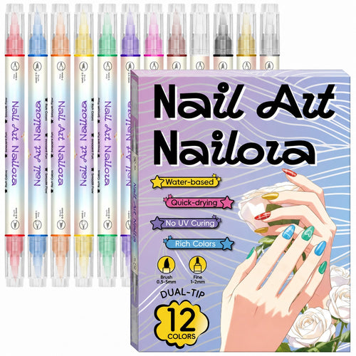 12/24 Colors Nail Art Pens – DIY 3D Nailora for Drawing, Dotting & Manicure