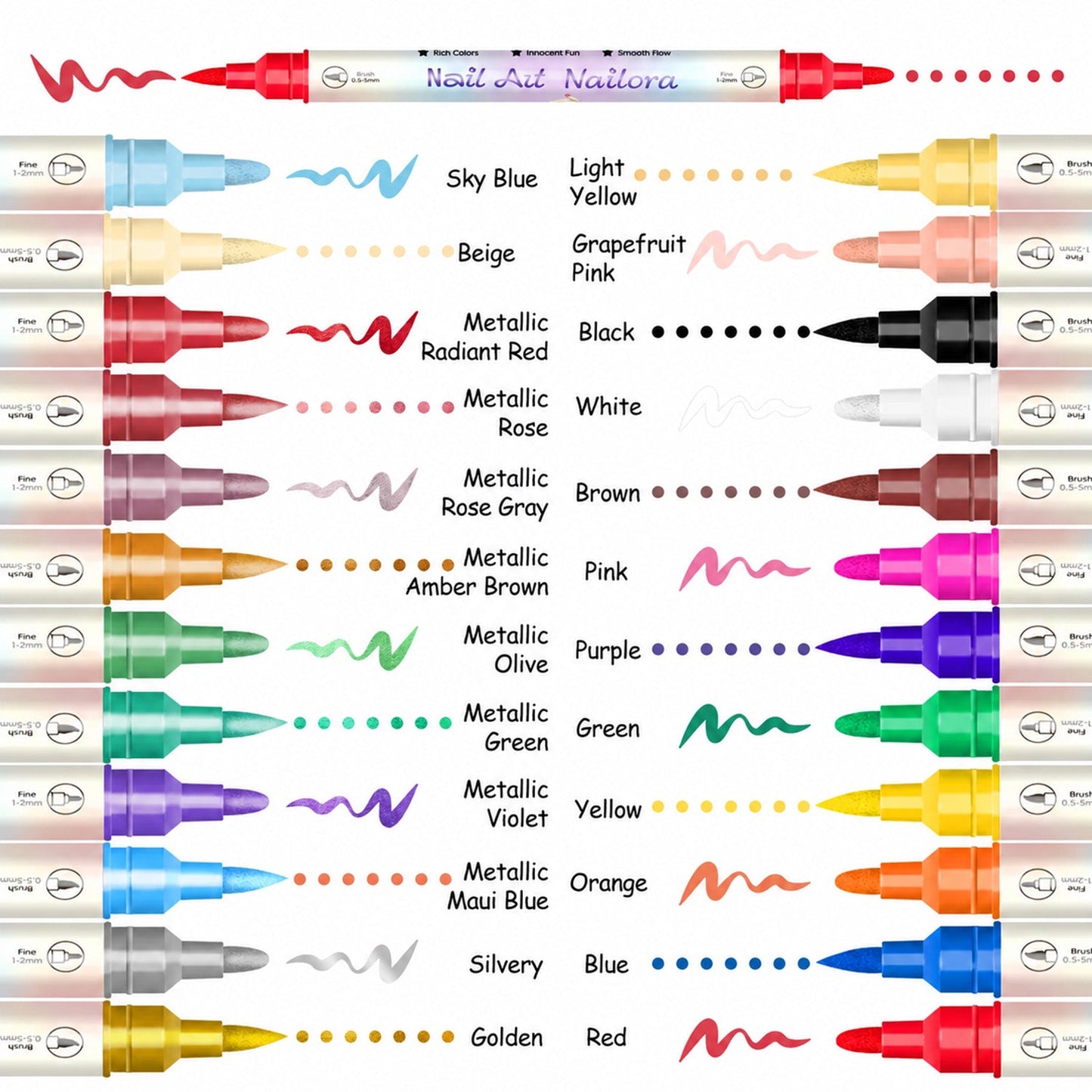 12/24 Colors Nail Art Pens – DIY 3D Nailora for Drawing, Dotting & Manicure
