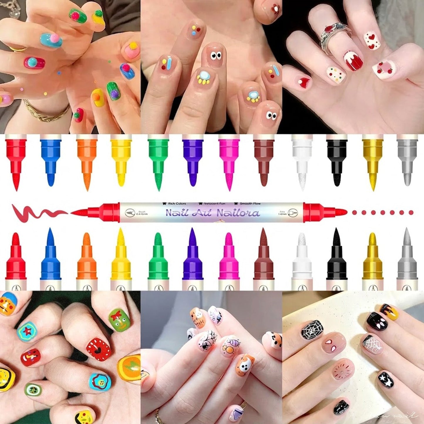 12/24 Colors Nail Art Pens – DIY 3D Nailora for Drawing, Dotting & Manicure